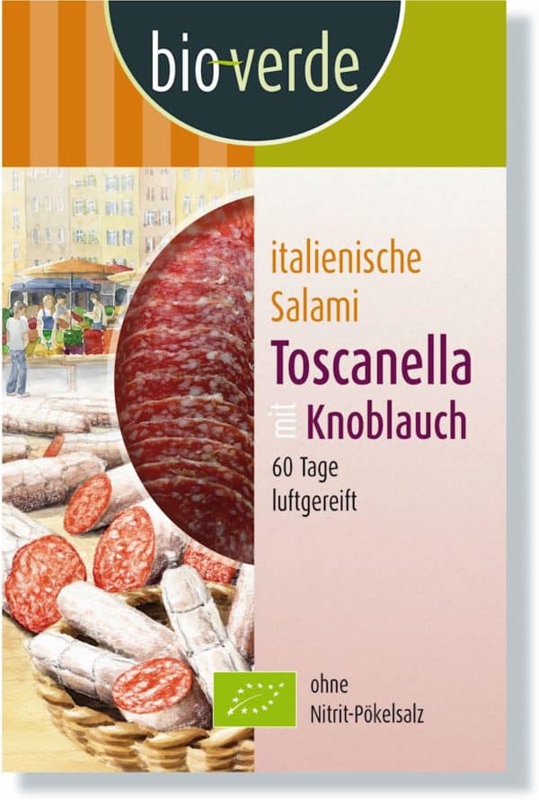 SALAMI TOSCANELLA Z CZOSNKIEM PLASTRY BIO 80 g - BIO-VERDE (1 szt.)