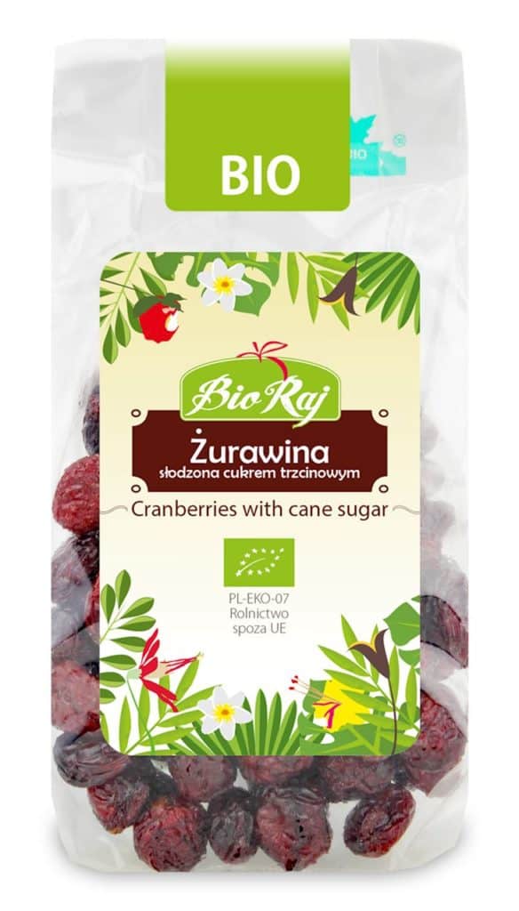 Żurawina słodzona cukrem trzcinowym 100g BIO - Bio Raj