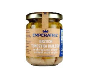 Tuńczyk biały filety brzuszne (VENTRESCA) W BIO OLIWIE Z OLIWEK EXTRA VIRGIN BIO 145 g (95 g) (słoik) - EMPERATRIZ