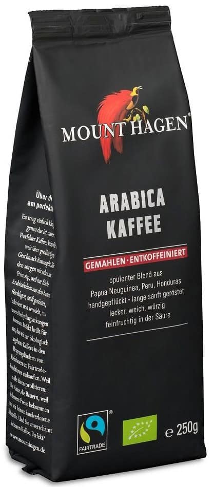 KAWA MIELONA BEZKOFEINOWA ARABICA 100 % FAIR TRADE BIO 250 g - MOUNT HAGEN (1 szt.)