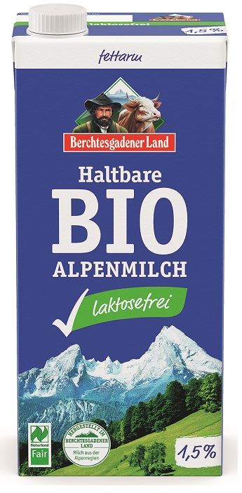 MLEKO ALPEJSKIE UHT O OBNIŻONEJ ZAWARTOŚCI LAKTOZY (min. 1,5 % TŁUSZCZU) BIO 1 L - BERCHTESGADENER LAND (2 szt.)