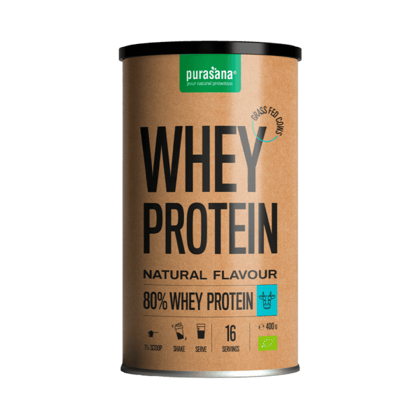 BIAŁKO SERWATKOWE NATURALNE (KONCENTRAT WPC 80) BEZGLUTENOWE BIO 400 g - PURASANA (1 szt.)