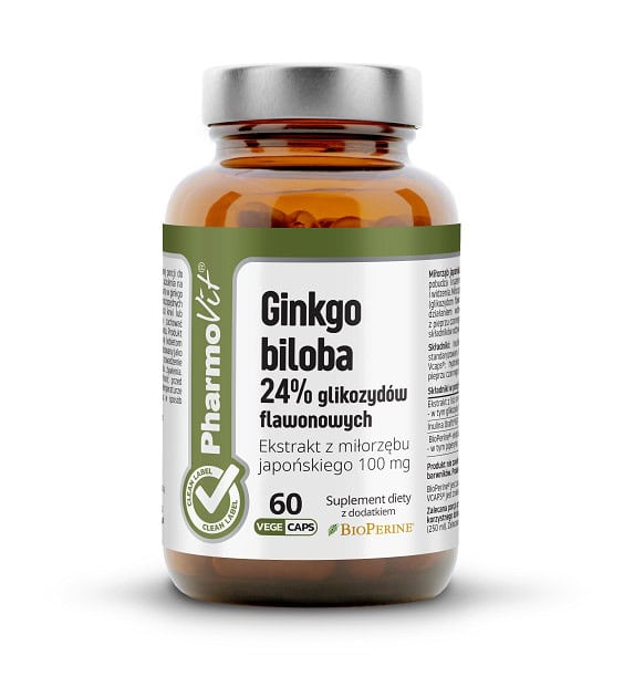 MIŁORZĄB JAPOŃSKI - GINKGO BILOBA EKSTRAKT (100 mg) BEZGLUTENOWY 60 KAPSUŁEK - PHARMOVIT (CLEAN LABEL) (1 szt.)