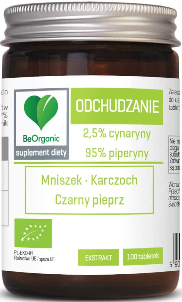 TABLETKI WSPOMAGAJĄCE ODCHUDZANIE (MNISZEK, KARCZOCH, CZARNY PIEPRZ) BIO 100 szt. - BE ORGANIC (1 szt.)