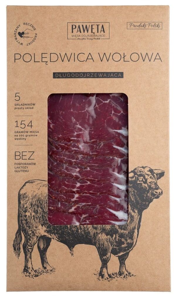 POLĘDWICA WOŁOWA DOJRZEWAJĄCA PLASTRY BEZGLUTENOWA 50 g - PAWĘTA (1 szt.)