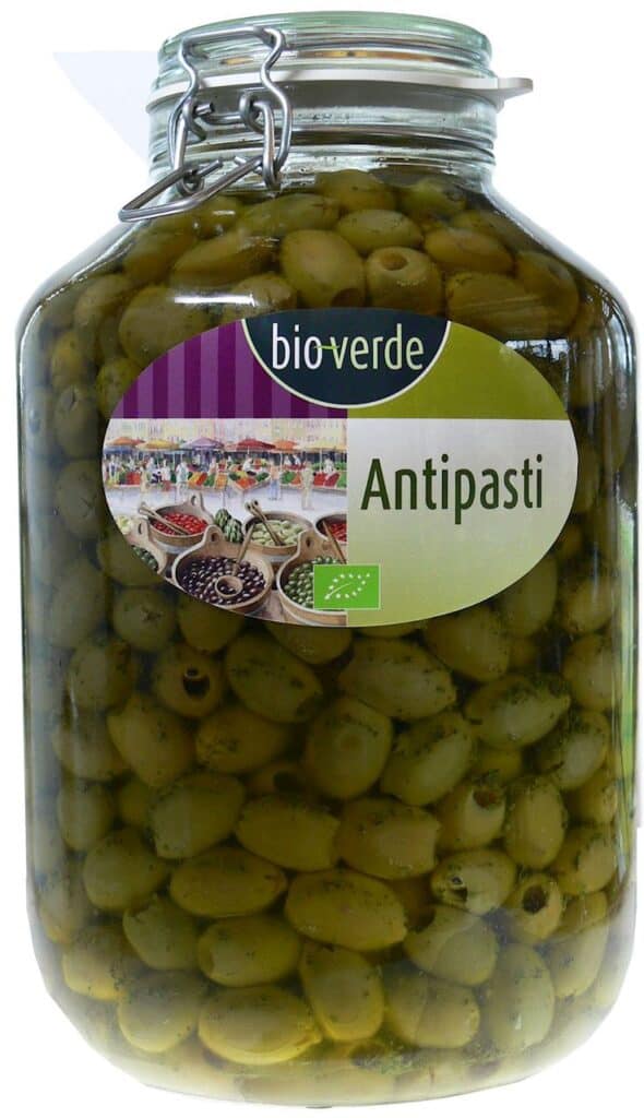 OLIWKI ZIELONE BEZ PESTKI Z ZIOŁAMI W OLEJU BIO 4,55 kg (SŁOIK) - BIO-VERDE (1 szt.)