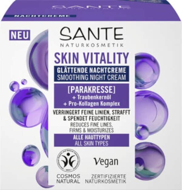 KREM DO TWARZY NA NOC WYGŁADZAJĄCY Z PARAKRESEM, OLEJEM Z PESTEK WINOGRON I KOMPLEKSEM PRO-KOLAGENOWYM ECO 50 ml - SANTE (1 szt.)