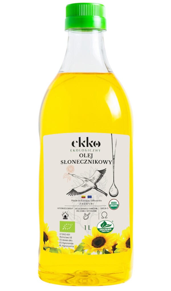 OLEJ SŁONECZNIKOWY DO GOTOWANIA I SMAŻENIA TŁOCZONY NA ZIMNO BIO 1 L - EKKO (2 szt.)