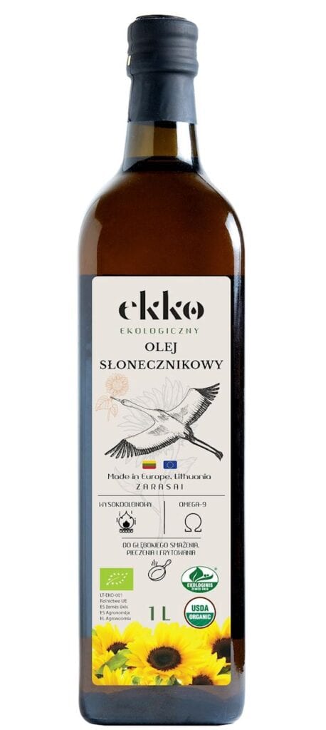 OLEJ SŁONECZNIKOWY DO GOTOWANIA I SMAŻENIA TŁOCZONY NA ZIMNO BIO 1 L (SZKŁO) - EKKO (1 szt.)