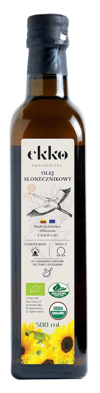 OLEJ SŁONECZNIKOWY DO GOTOWANIA I SMAŻENIA TŁOCZONY NA ZIMNO BIO 500 ml - EKKO (2 szt.)
