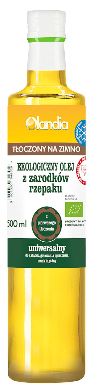 OLEJ Z ZARODKÓW RZEPAKU UNIWERSALNY TŁOCZONY NA ZIMNO OMEGA-3 BIO 500 ml - OLANDIA (1 szt.)