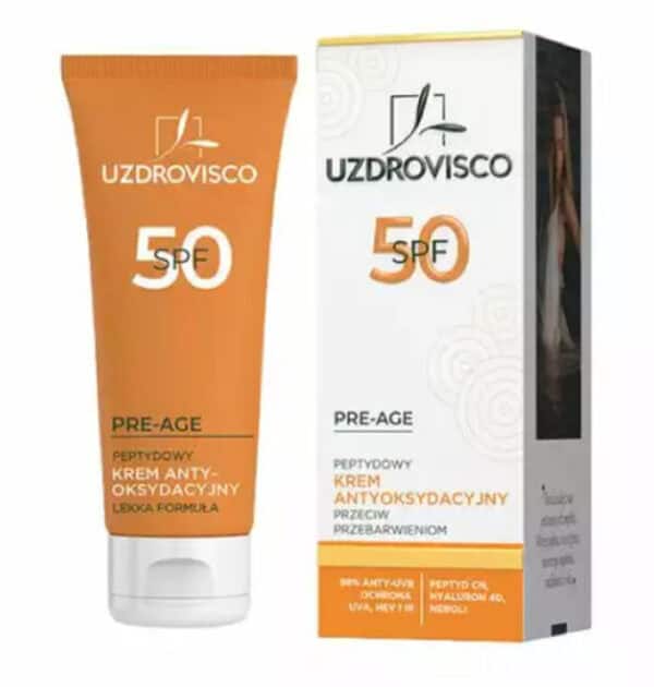 KREM DO TWARZY ANTYOKSYDACYJNY PEPTYDOWY PRZECIW PRZEBARWIENIOM SPF 50 50 ml - UZDROVISCO (PRE-AGE) (1 szt.)