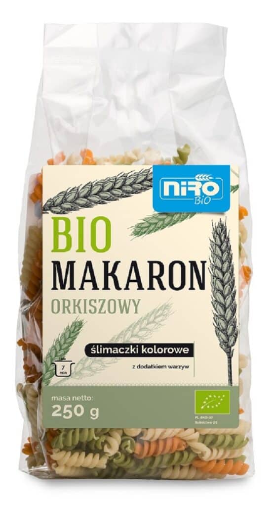 MAKARON (ORKISZOWY TRÓJKOLOROWY) ŚLIMACZKI BIO 250 g - NIRO (2 szt.)