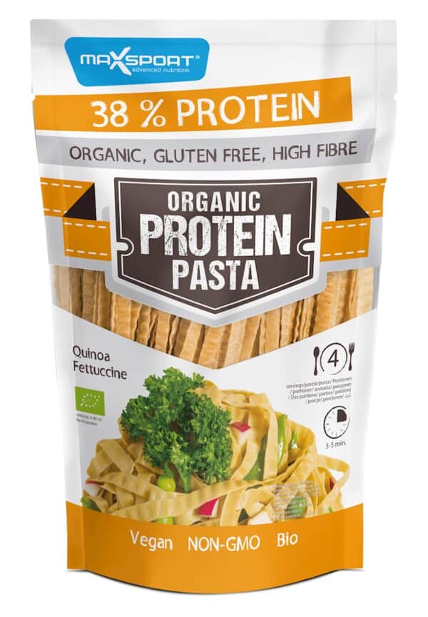 MAKARON PROTEINOWY (Z SOI ZIELONEJ I QUINOA) FETTUCCINE BEZGLUTENOWY BIO 200 g - MAXSPORT (2 szt.)
