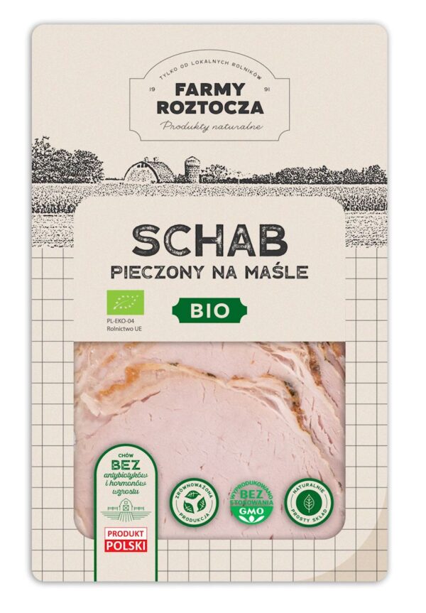 SCHAB NA MAŚLE PIECZONY PLASTRY BIO 100 g - FARMY ROZTOCZA (Z PÓŁKI) (2 szt.)