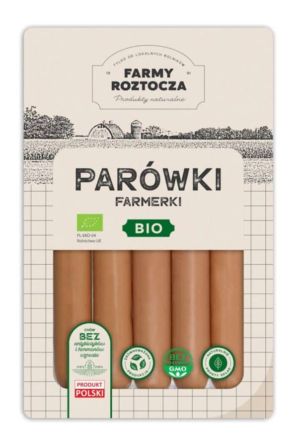 PARÓWKI FARMERKI BIO 250 g - FARMY ROZTOCZA (Z PÓŁKI) (1 szt.)