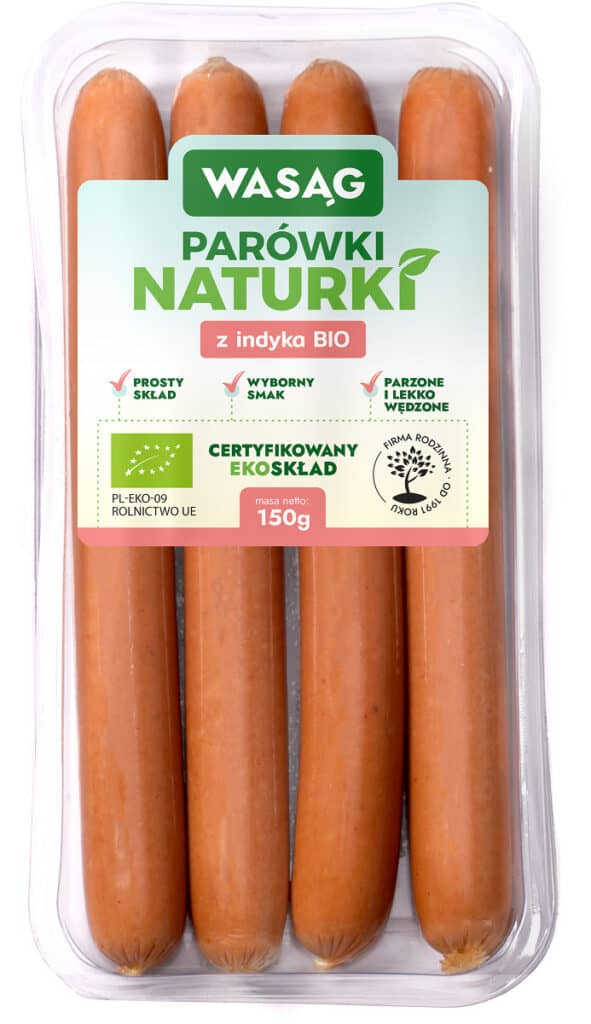 PARÓWKI Z INDYKA BIO 150 g - WASĄG (Z PÓŁKI) (1 szt.)