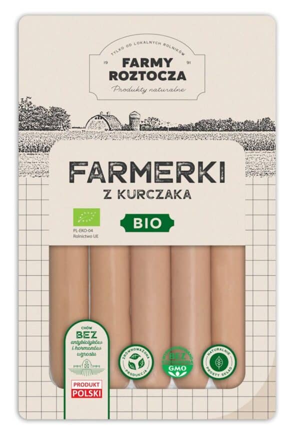 PARÓWKI FARMERKI Z KURCZAKA BIO 250 g - FARMY ROZTOCZA (NA ZAMÓWIENIE) (1 szt.)