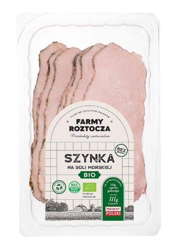 SZYNKA NA SOLI MORSKIEJ PLASTRY BIO 100 g -  FARMY ROZTOCZA (NA ZAMÓWIENIE) (1 szt.)
