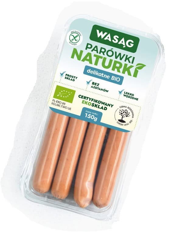 PARÓWKI DELIKATNE BEZGLUTENOWE BIO 150 g - WASĄG (NA ZAMÓWIENIE) (1 szt.)