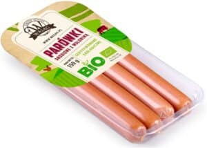 PARÓWKI DROBIOWE Z WOŁOWINĄ BIO 150 g - WASĄG (NA ZAMÓWIENIE) (1 szt.)