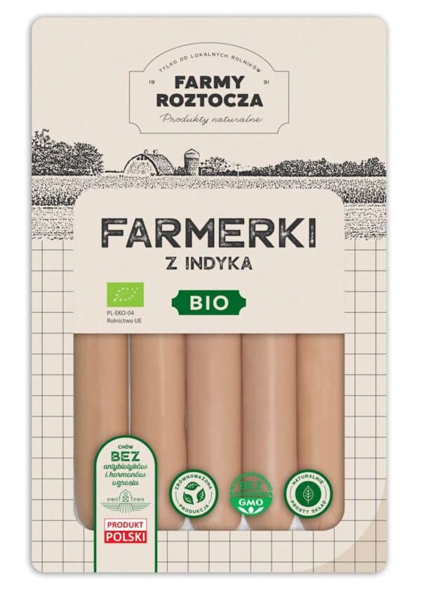 PARÓWKI FARMERKI Z INDYKA BIO 250 g - FARMY ROZTOCZA (Z PÓŁKI) (1 szt.)