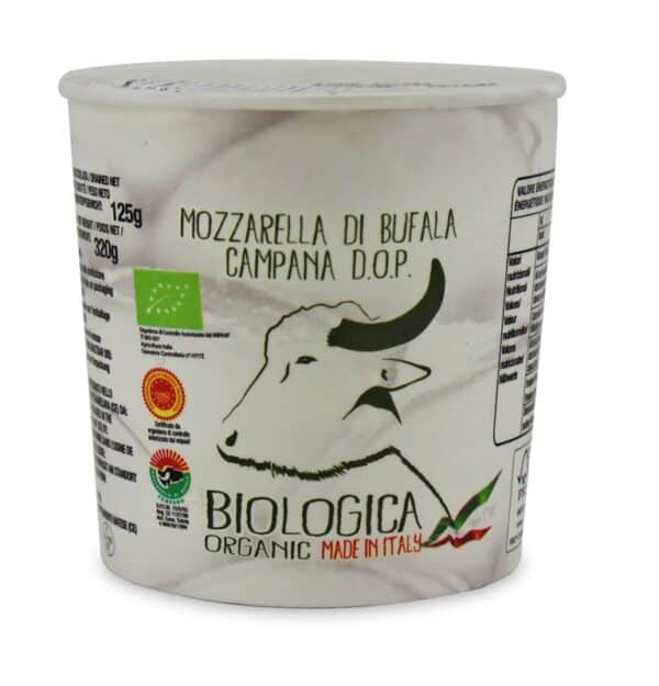 MOZZARELLA DI BUFALA (Z MLEKA BAWOLEGO) KULKA (W KUBECZKU) BIO 320 g (125 g) - BIOLOGICA (2 szt.)