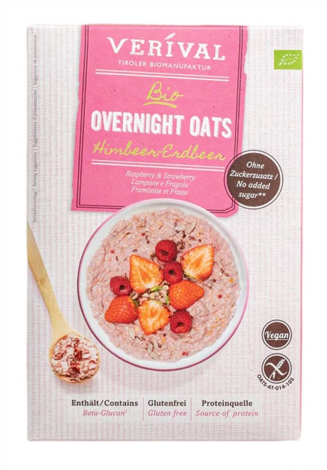 OWSIANKA PROTEINOWA Z MALINAMI I TRUSKAWKAMI BEZ DODATKU CUKRÓW BEZGLUTENOWA BIO 350 g - VERIVAL (1 szt.)