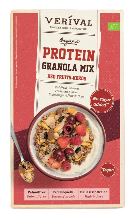 GRANOLA PROTEINOWA Z OWOCAMI CZERWONYMI I KOKOSEM BEZ DODATKU CUKRÓW BIO 300 g - VERIVAL (1 szt.)