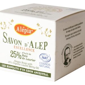 MYDŁO Z ALEPPO W KOSTCE OLIWKOWE Z OLEJEM LAUROWYM 25 % ECO 190 g - ALEPIA (1 szt.)
