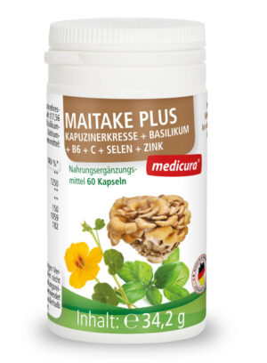 GRZYBY MAITAKE Z NASTURCJĄ, BAZYLIĄ, WITAMINĄ B6, C, SELENEM I CYNKIEM 60 KAPSUŁEK - MEDICURA (1 szt.)