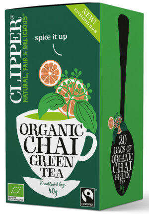 HERBATA ZIELONA CHAI Z CYNAMONEM I KARDAMONEM FAIR TRADE BIO (20 x 2 g) 40 g - CLIPPER (2 szt.)