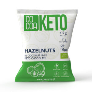 ORZECHY LASKOWE W CZEKOLADZIE KETO Z OLEJEM MCT BEZ DODATKU CUKRÓW BEZGLUTENOWE BIO 70 g - COCOA (2 szt.)