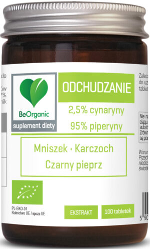TABLETKI WSPOMAGAJĄCE ODCHUDZANIE (MNISZEK, KARCZOCH, CZARNY PIEPRZ) BIO 100 szt. - BE ORGANIC (1 szt.)