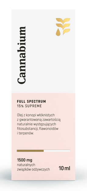 OLEJ Z KONOPI SUPREME 15 % (1500 mg FITOSKŁADNIKÓW) 10 ml - CANNABIUM (1 szt.)