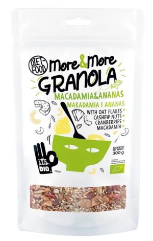 GRANOLA Z ORZECHAMI MAKADAMIA I ANANASEM BIO 300 g - DIET-FOOD (MORE & MORE) (1 szt.)