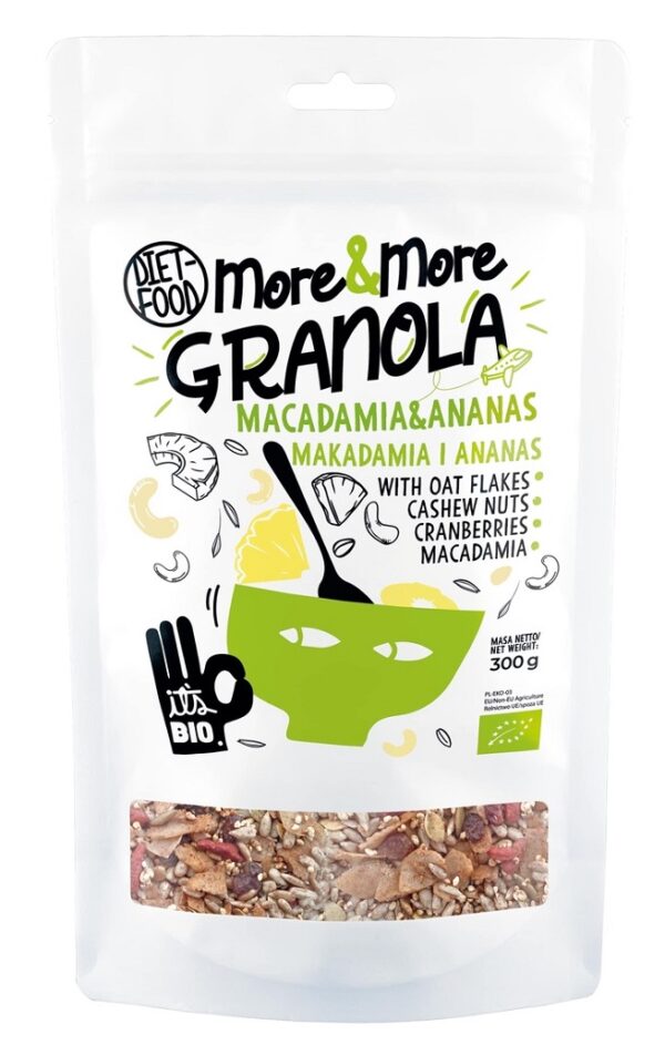 GRANOLA Z ORZECHAMI MAKADAMIA I ANANASEM BIO 300 g - DIET-FOOD (MORE & MORE) (1 szt.)
