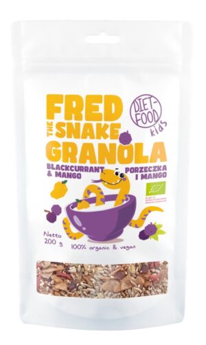 GRANOLA Z MANGO I CZARNĄ PORZECZKĄ BIO 200 g - DIET-FOOD (FRED THE SNAKE) (1 szt.)