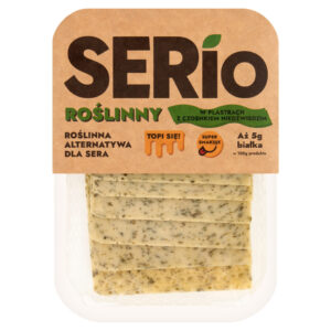 ROŚLINNA ALTERNATYWA SERA Z CZOSNKIEM NIEDŹWIEDZIM PLASTRY 100 g - SERIO (1 szt.)