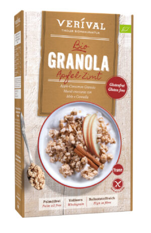 GRANOLA BŁONNIKOWA Z JABŁKIEM I CYNAMONEM BEZGLUTENOWA BIO 325 g - VERIVAL (2 szt.)