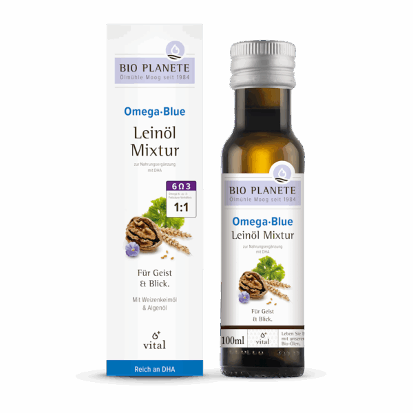 OMEGA BLUE - MIESZANKA Z OLEJEM LNIANYM (ORZECHY WŁOSKIE, ALGI MORSKIE) BIO 100 ml - BIO PLANETE (1 szt.)