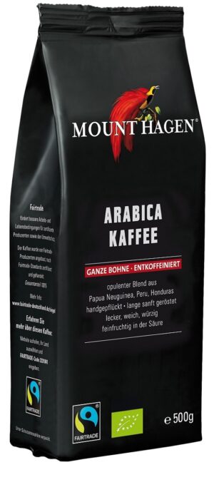 KAWA ZIARNISTA BEZKOFEINOWA ARABICA 100 % FAIR TRADE BIO 500 g - MOUNT HAGEN (1 szt.)