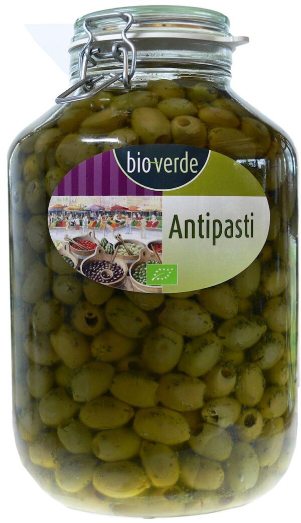 OLIWKI ZIELONE BEZ PESTKI Z ZIOŁAMI W OLEJU BIO 4,55 kg (SŁOIK) - BIO-VERDE (1 szt.)