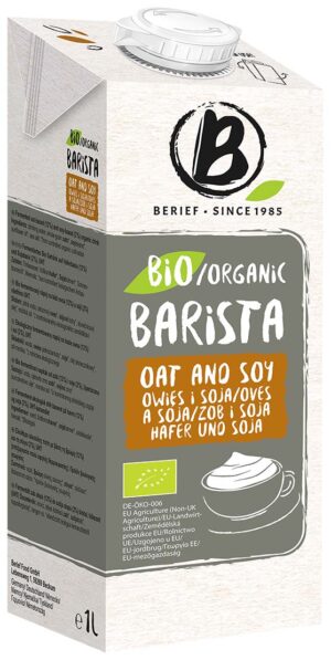 NAPÓJ OWSIANO - SOJOWY BARISTA BEZ DODATKU CUKRÓW BIO 1 L - BERIEF (1 szt.)
