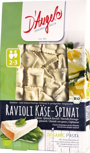 RAVIOLI Z SEREM I SZPINAKIEM BIO 250 g - D`ANGELO (2 szt.)