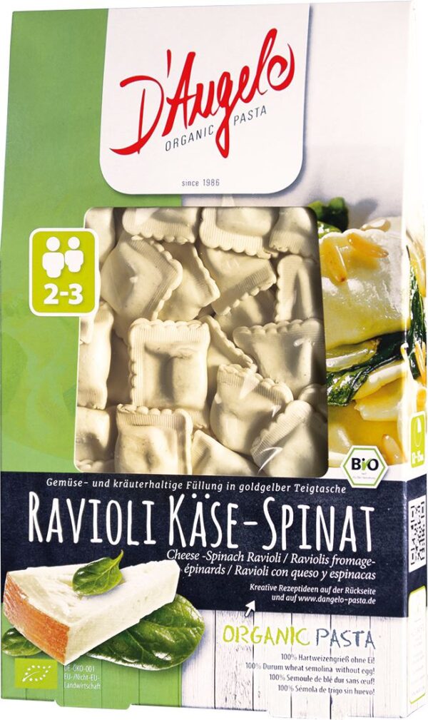 RAVIOLI Z SEREM I SZPINAKIEM BIO 250 g - D`ANGELO (2 szt.)