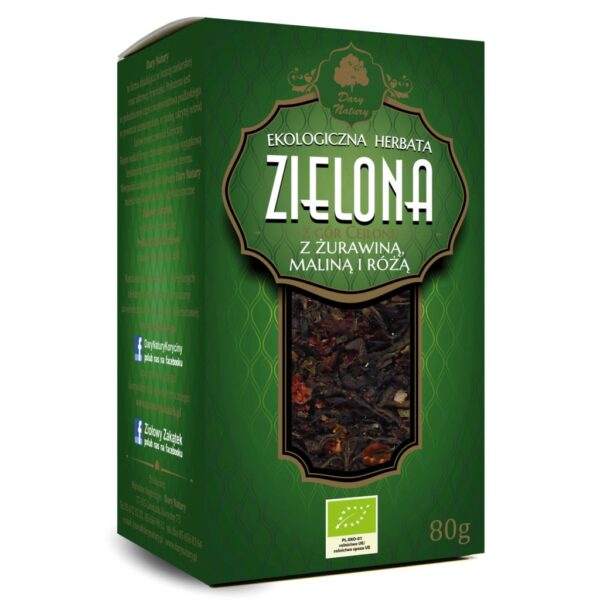 HERBATA ZIELONA Z ŻURAWINĄ, MALINĄ I RÓŻĄ LIŚCIASTA BIO 80 g - DARY NATURY (1 szt.)