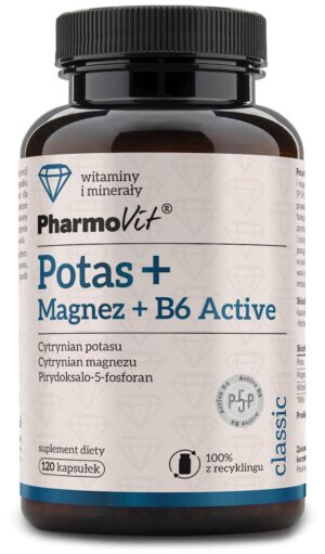 POTAS + MAGNEZ + WITAMINA B6 ACTIVE BEZGLUTENOWE 120 KAPSUŁEK - PHARMOVIT (CLASSIC) (1 szt.)