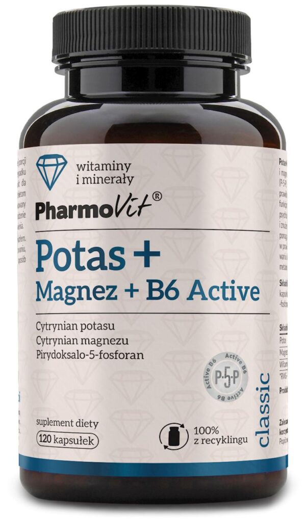 POTAS + MAGNEZ + WITAMINA B6 ACTIVE BEZGLUTENOWE 120 KAPSUŁEK - PHARMOVIT (CLASSIC) (1 szt.)
