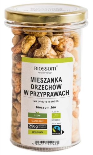 MIX ORZECHÓW W PRZYPRAWACH FAIR TRADE BEZGLUTENOWE BIO 250 g - BIOSSOM (1 szt.)